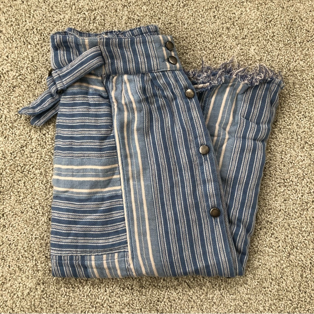 Free People Linen/Denim Button Down Skirt Sz M